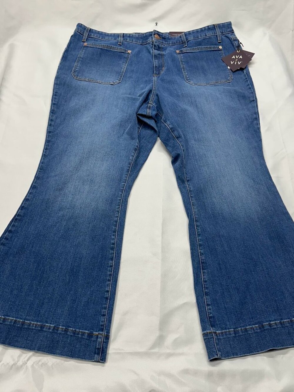 NWT Ava & Viv High Rise Flare Jeans Tummy Control Size 26 Blue Stretch Plus Size